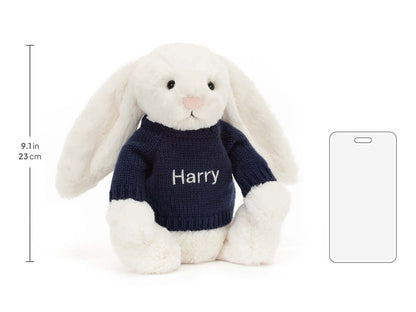 Bashful Cream Bunny with Personalized Navy Jumper