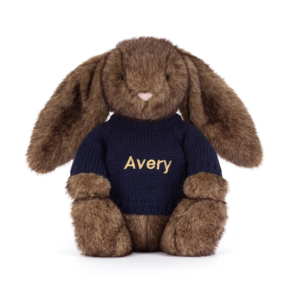Hoppleston Luxe Bunny with Personalized Navy Jumper