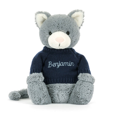 Bashful Kitten with Personalized Navy Jumper